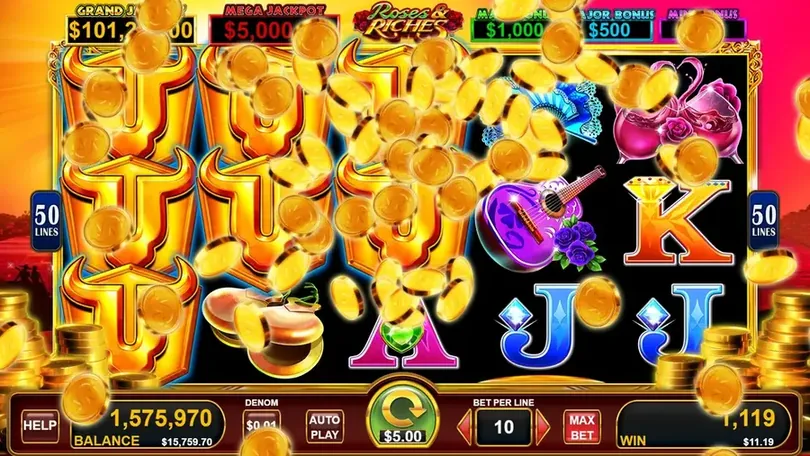Gold Coins showing Maxi, Major and Mini Bonus labels on the Bull Rush board