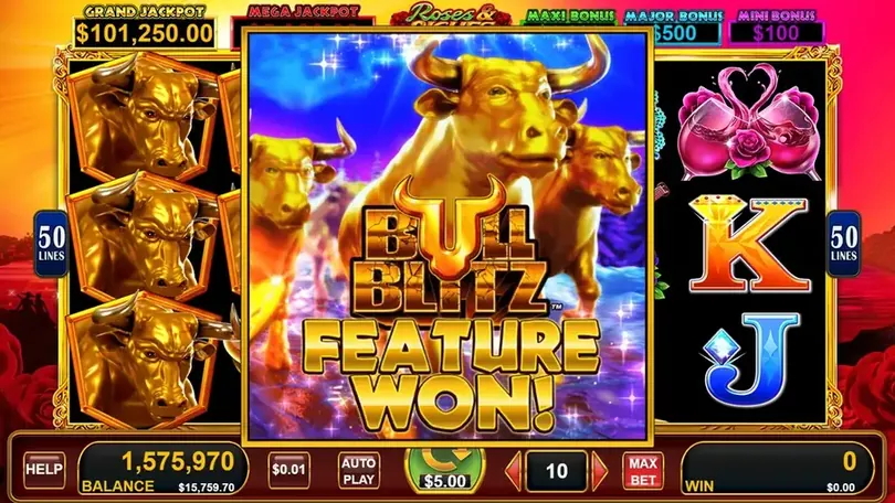 X-TRA HIT symbol paying out Gold Coins on the Bull Rush board
