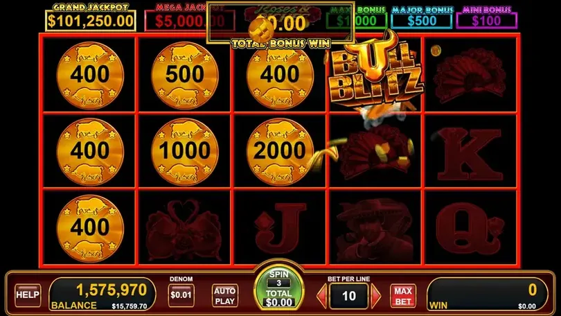 Silver Coin revealing the Mega Jackpot tier on the Bull Rush board